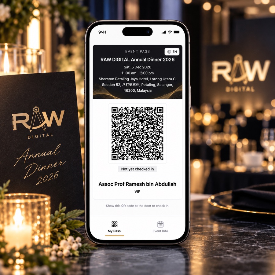 Phone showing an event pass with a check-in QR code